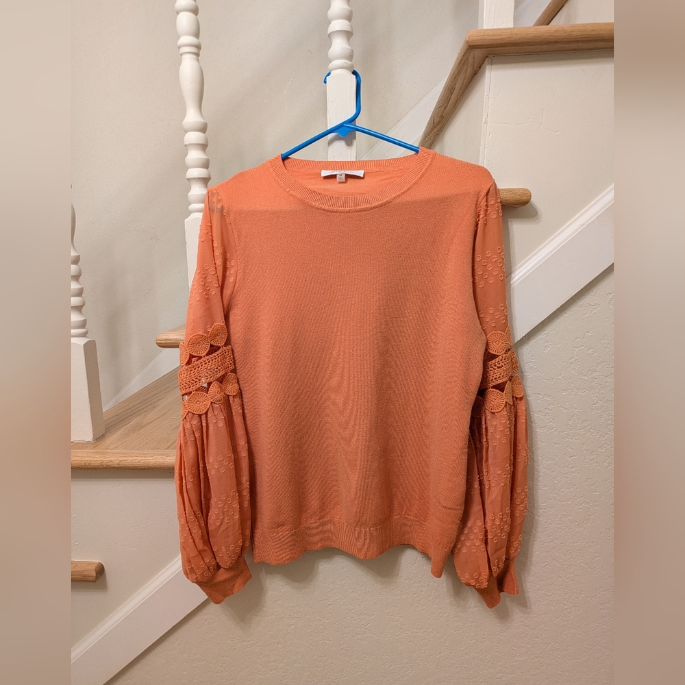 Anthropologie - Spring Sweater - Siani Milano - Peach With Lace Detail - Size M